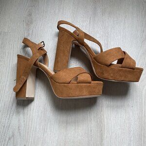 Brown Heeled Sandals- NEVER WORN BRAND NEW; 3-4" heel, bundle discount